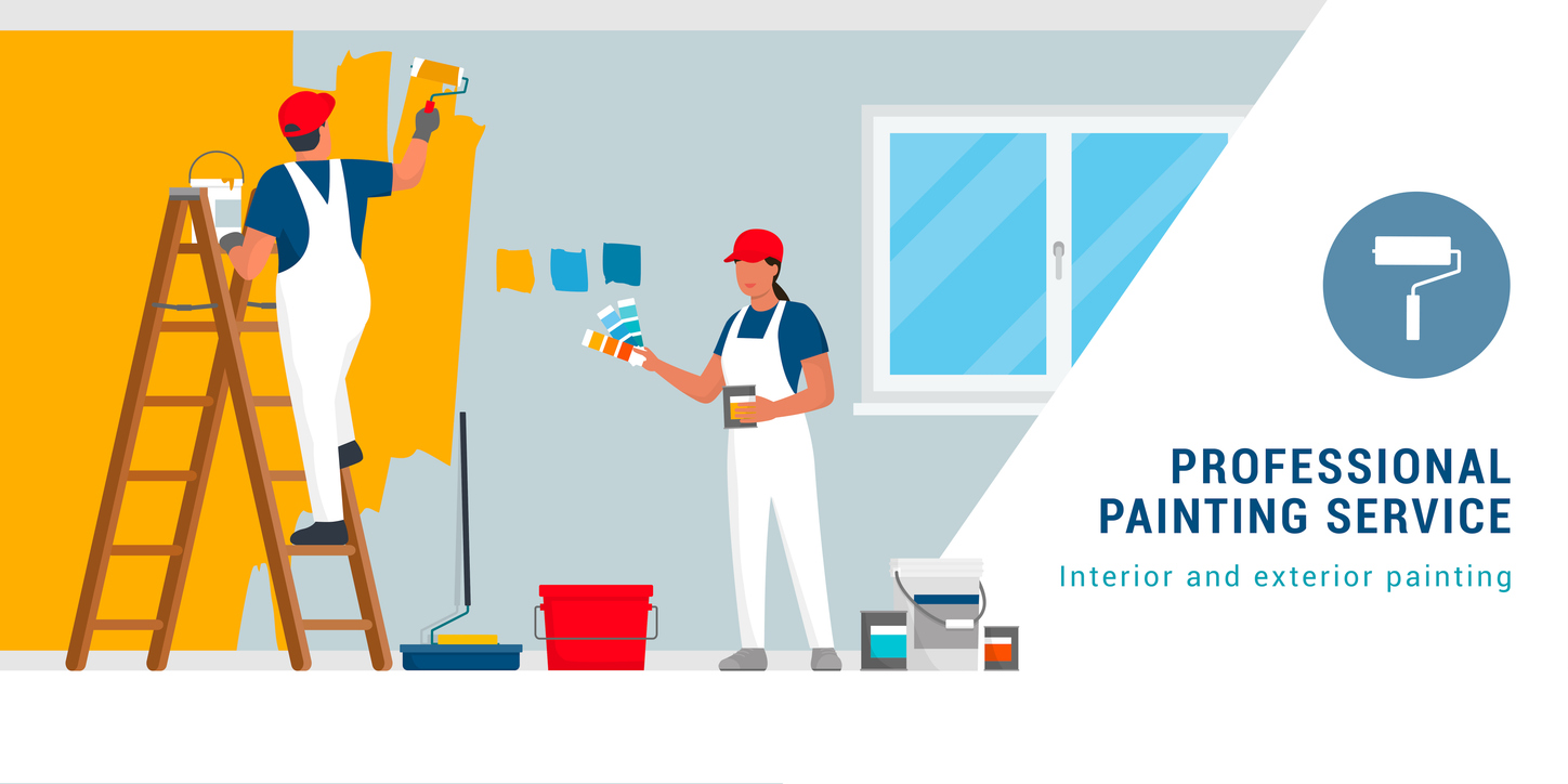 Professional painters painting walls in a residential room